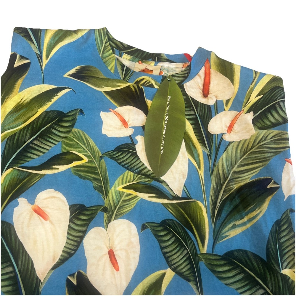 FARM Rio Blue Tropical Floral Mini Dress with White Anthuriums